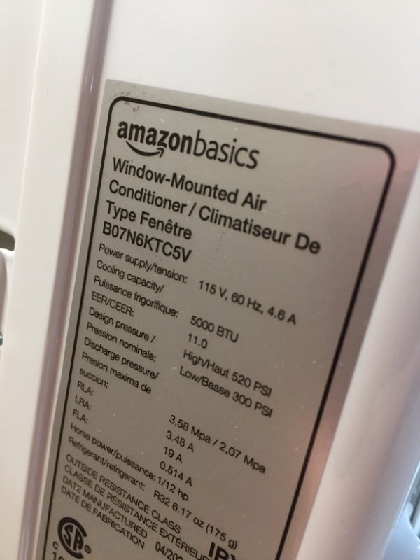 Photo 4 of Amazon Basics Window-Mounted Air Conditioner with Mechanical Control - Cools 150 Square Feet, 5000 BTU, AC Unit
SERIAL NUMBER: 340C3489301140802S0437
