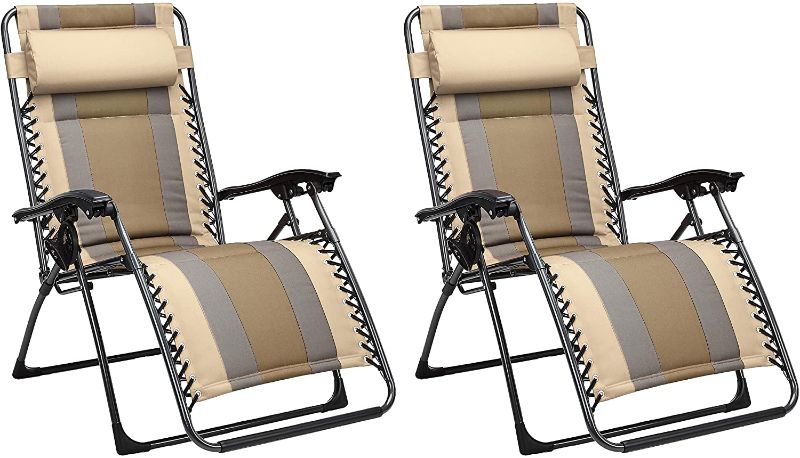 Photo 1 of Amazon Basics Outdoor Padded Adjustable Zero Gravity Folding Reclining Lounge Chair with Pillow - Pack of 2, Beige