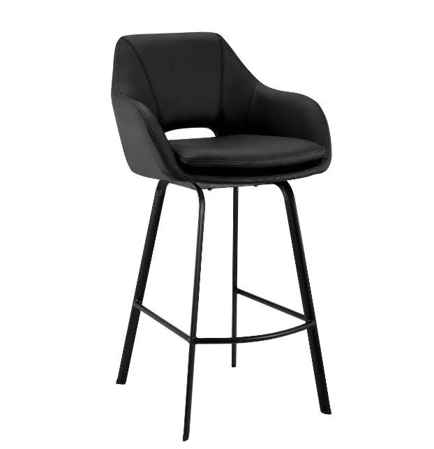 Photo 1 of 30" Aura Swivel Counter Height Barstool with Black Faux Leather Black Metal - Armen Living