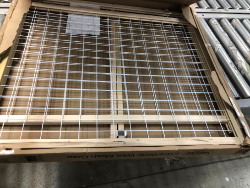 Photo 2 of 50" Wide Extra Wide Wire Mesh Baby Gate: Installs in Extra Wide Opening in Second Without damaging Wall. Pressure Mount. Fits 29.5"-50" Wide (32" Tall, Sustainable Hardwood)