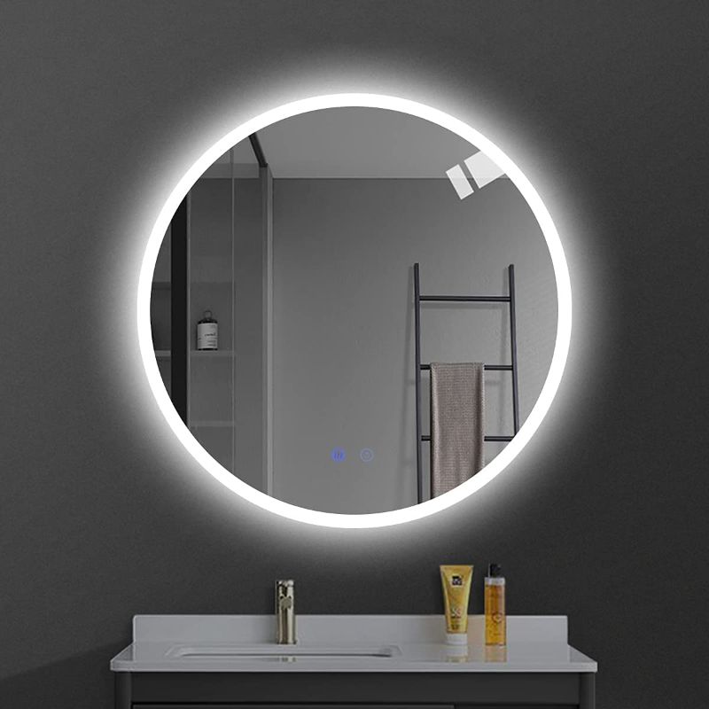 Photo 1 of 24" Round LED Bathroom Mirror Wall-Mounted Vanity Anti-Fog Mirror Dimmable 3 Color Adjustable Light LED Makeup Mirror
