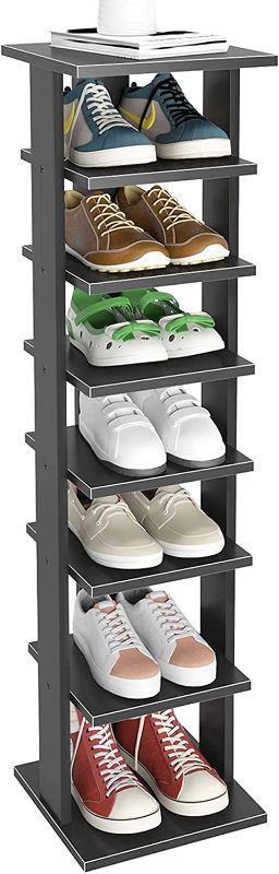 Photo 1 of SDHYL 7-Tier Shoe Rack Shelf, Small Size Freestanding Shoe Tower, Space Saving Vertical Enterway Storage Rack, Black,