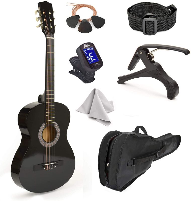 Photo 1 of 38" Wood Guitar With Case and Accessories for Kids/Boys/Girls/Teens/Beginners (38", Black) small dent as shown in the pictures
