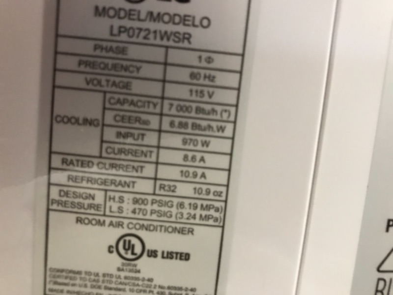 Photo 1 of LGAC LG Electronics 7,000 BTU Portable Air Conditioner,