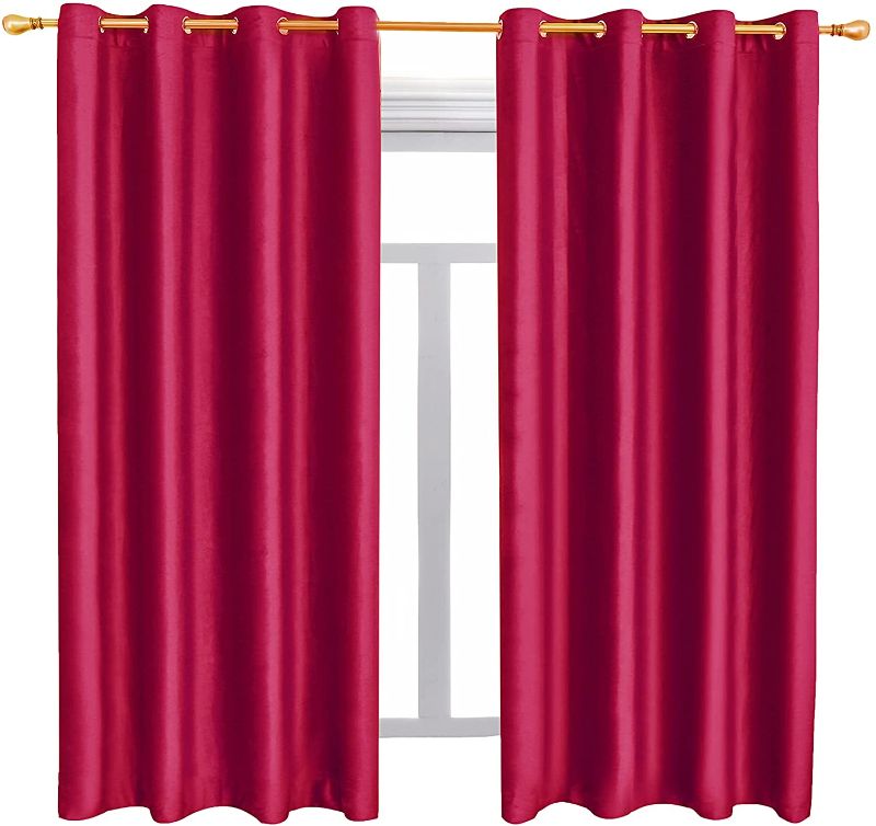 Photo 1 of  Velvet Curtains Grommet Blackout Velvet Curtains Thermal Insulated Drapes for Bedroom and Living Room, Set of 2 Panels, 52 X 63 Inch, Red