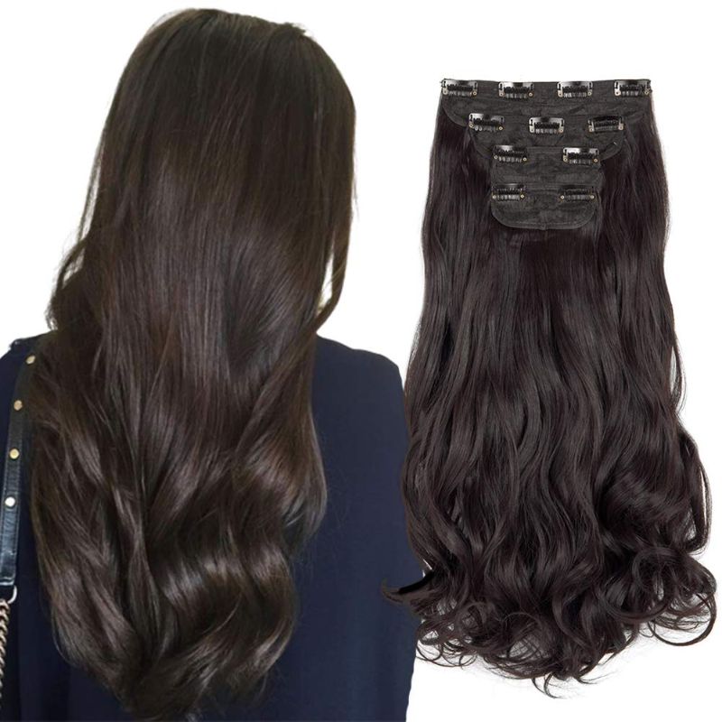 Photo 1 of FIRSTLIKE Thick Hair Extensions 4pcs Per Set Curly Wavy Clip In On Hair Extensions 24" Curly Wavy Long Hair Extension Soft Silky Hairpieces for Women (280 Gram, Dark Brown)