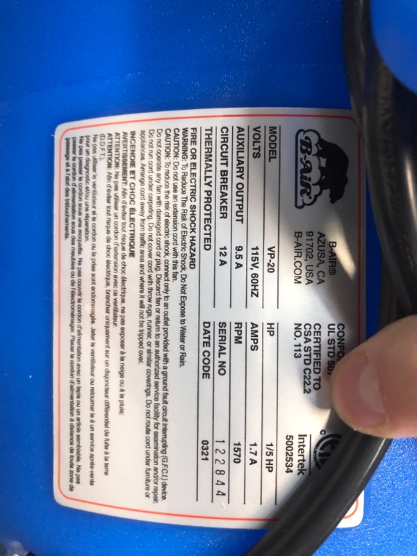 Photo 4 of 1/5 Air Mover for Water Damage Restoration Carpet Dryer Floor Blower Fan Home and Plumbing Use, Blue  Dimensions :11.8 x 11.4 x 13.4
//TESTED POWER ON 