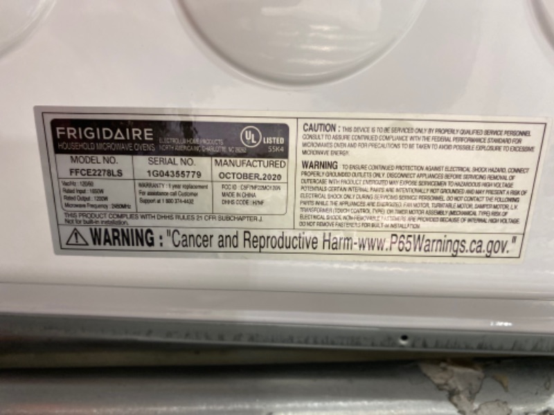 Photo 3 of Frigidaire 2.2 Cu. Ft. 1200 Watt Countertop Microwave Oven - Stainless Steel FFCE2278LS