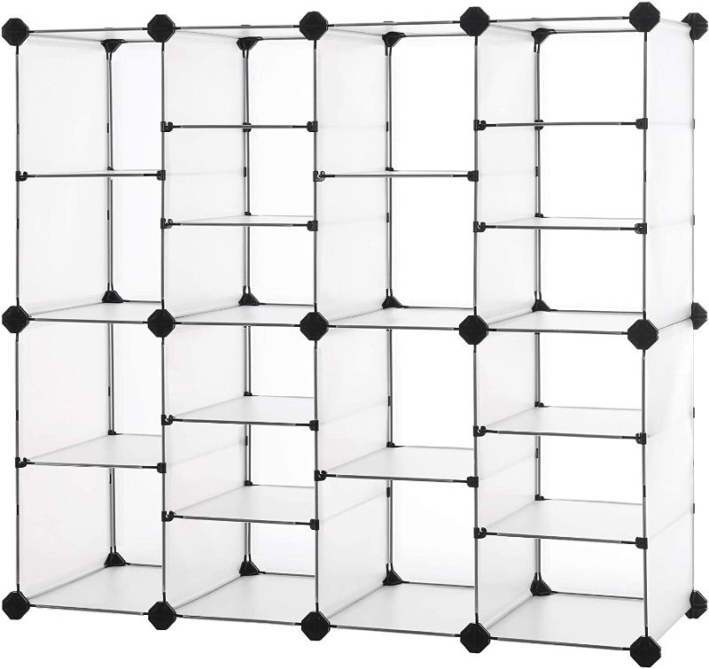 Photo 1 of 
SONGMICS Shoe Rack, Interlocking Storage Organizer Unit, 20-Slot Rectangular Cube Storage with Hooks, Adjustable Shelves, Modular Cabinet, for Closet Entryway Hallway, Translucent White ULPC504W
stock photo not exact
MISSING SOME HARDWARE