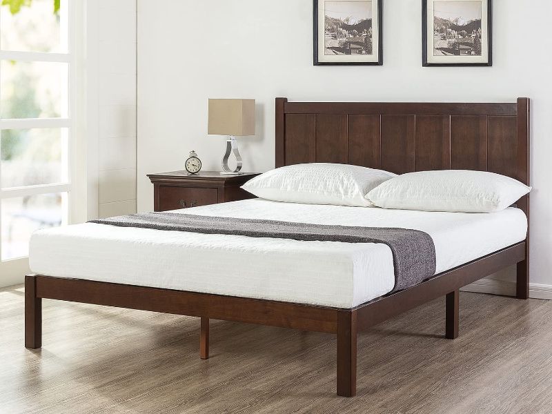 Photo 1 of Zinus Adrian Wood Rustic Style Platform Bed with Headboard / No Box Spring Needed / Wood Slat Support, Full,OLB-SWPBHR-12F,Brown
