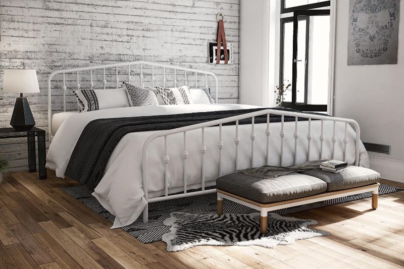 Photo 1 of  Metal Bed with Headboard and Footboard | Modern Design | King Size - White
