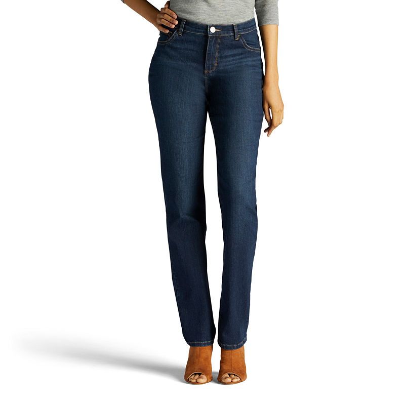 Photo 1 of Women's Lee Instantly Slims High Waisted Straight-Leg Jeans, Size: 12 T/Large, Dark Blue
