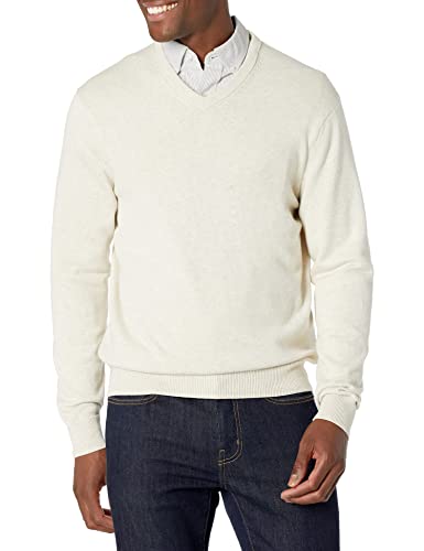 Photo 1 of Amazon Essentials Men's V-Neck Sweater, Oatmeal Heather, Large
