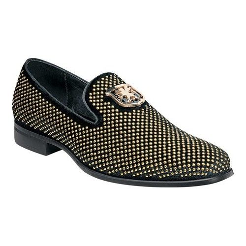 Photo 1 of Stacy Adams Swagger Studded Fabric Slip-on Shoes - Black/Gold SIZE 12 MENS
