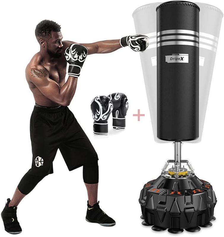 Photo 1 of **ITEM IS INCOMPLETE; MISSING SUCTION CUP BASE**
Dripex Freestanding Punching Bag 70''-182lbs with Boxing Gloves Heavy Boxing Bag with Suction Cup Base for Adult Youth Kids - Men Stand Kickboxing Bag for Home Office
