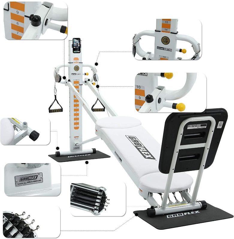 Photo 1 of **GR8 FLEX WAS PREVIOUSLY OPENED AND USED**
**MISSING HARDWARE** MISSING COMPONENTS**
GR8FLEX High Performance Gym - Pearl White XL Model with Total Over 100 Workout Exercises
