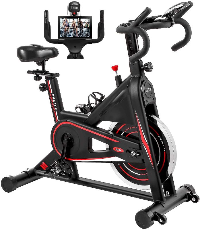 Photo 1 of **PREVIOUSLY USED, MISSING HARDWARE, MISSING COMPONENTS**
Exercise Bike, DMASUN Indoor Cycling Bike Stationary, Comfortable Seat Cushion, Multi - grips Handlebar, Heavy Flywheel Upgraded Version (Black)
