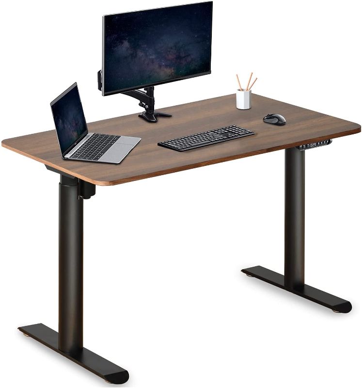 Photo 1 of **PREVIOUSLY OPENED**
Harmati Electric Standing Desk Adjustable Height - 47 x 24 Inch Sit Stand Computer Desk, Stand Up Desk Table for Home Office, Black Frame/Walnut Top
