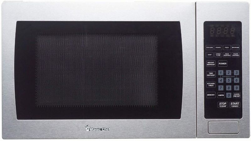 Photo 1 of **MISSING TURNING GLASS PLATE**ACTUAL MICROWAVE IS DIFFERENT FROM STOCK PHOTO**
Magic Chef Cu. Ft. 900W Countertop Oven with Stainless Steel Front MCM990ST 0.9 cu.ft. Microwave, 9
