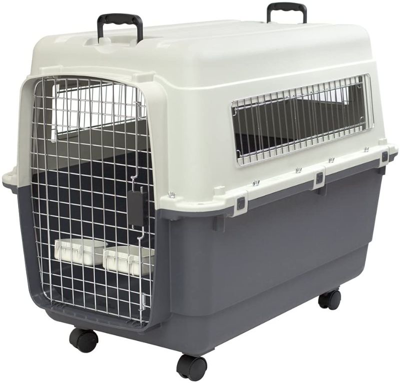 Photo 1 of **MISSING 1 WHEEL**
SportPet Designs Plastic Kennels Rolling Plastic Airline Approved Wire Door Travel Dog Crate
