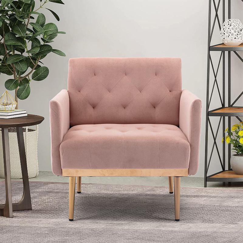 Photo 1 of **ACTUAL CHAIR IS DIFFERENT FROM STOCK PHOTO**
 Accent Chair, Armchair Upholstered Tufted with Gold Metal Legs,Single Sofa Chair,Side Chair,Living Room Chair (Pink)
