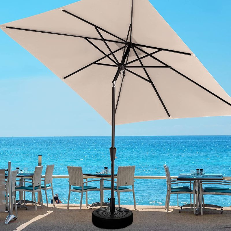 Photo 1 of **PREVIOUSLY USED, MISSING HARDWARE**
JEAREY 8x8 FT Square Patio Umbrellas Aluminum Outdoor Umbrella Market Table Umbrellas with Push Button Tilt, Crank and 8 Sturdy Ribs for Lawn, Garden, Deck, Backyard & Pool, Beige
