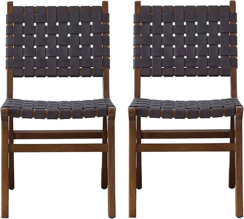 Photo 1 of **1 CHAIR HAS BROKEN LEGS**
Ball & Cast Home Kitchen Faux Leather Woven Dining Chair Set of 2, 18 x 25 x 34.5 inch(W x D x H), Dark Grey
