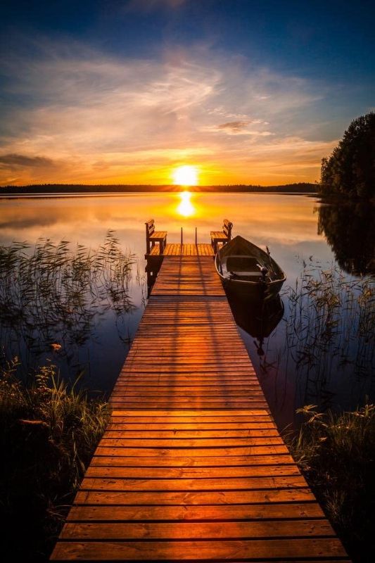 Photo 1 of **ACTUAL PICTURE IS DIFFERENT FROM STOCK PHOTO** FRAME IS LOOSE AND SLIGHTLY BENT**
Sunset Over The Fishing Pier at Finland Lake Photo National Mountain Nature Landscape Park Scenic Scenery Parks Picture Dock Water Cool Wall Decor Art Print Poster 24x36
