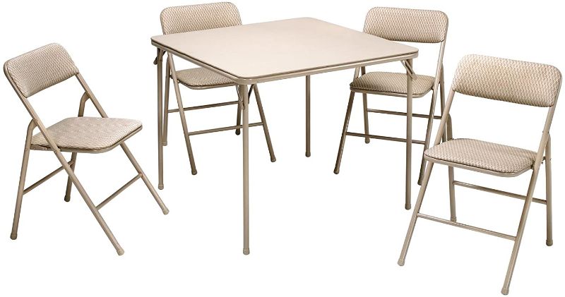 Photo 1 of **DAMAGE TO ONE CHAIR REFER TO PHOTO**
COSCO 5 Piece, Tan Folding Table and Chair Set
