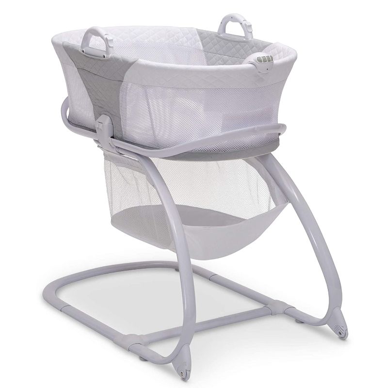 Photo 1 of **PREVIOUSLY USED, MISSING HARDWARE**
Delta Children 2-in-1 Moses Basket Bedside Bassinet Sleeper - Portable Baby Crib with Wheels & Removable Moses Basket, Grey
