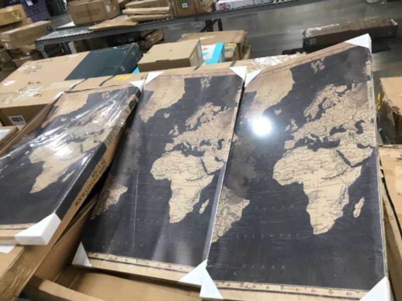 Photo 1 of **DAMAGE TO ONE CANVAS REFER TO PHOTO** ACTUAL SET IS DIFFERENT FROM STOCK PHOTO
Vintage World Map Canvas Wall Art Retro Map of The World Canvas Prints Framed and Stretched for Living Room Ready to Hang 12''x16'' 3 Piece
