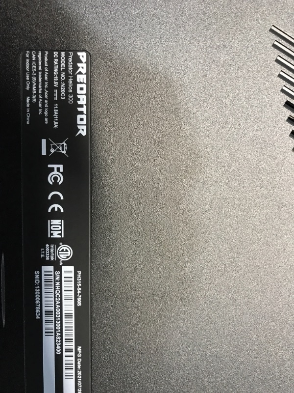 Photo 5 of **PREVIOUSLY OPENED** BOTTOM OF LAPTOP HAS 11  SCREWS ALL INTACT**
Acer Predator Helios 300 PH315-54-760S Gaming Laptop | Intel i7-11800H | NVIDIA GeForce RTX 3060 Laptop GPU | 15.6" Full HD 144Hz 3ms IPS Display | 16GB DDR4 | 512GB SSD | Killer WiFi 6 | 