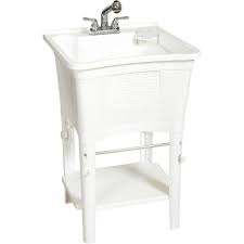 Photo 1 of All-in-One 24 in. x 24 in. 20 Gal. Freestanding Laundry Tub in White, with Non-Metallic Pull-Out Faucet in Chrome
