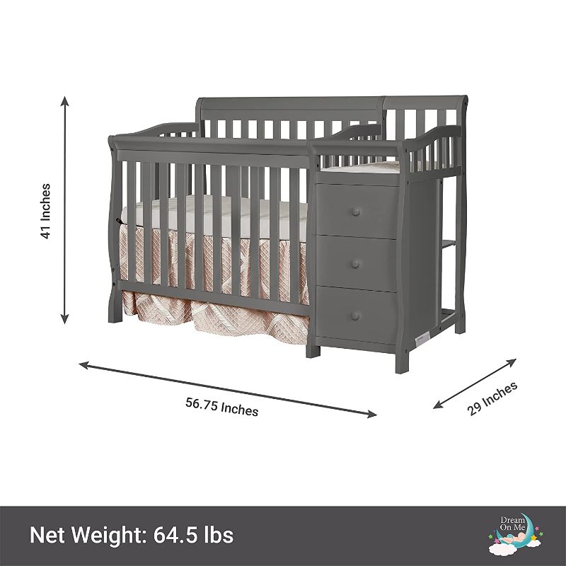 Photo 1 of Dream On Me Jayden 4-in-1 Mini Convertible Crib And Changer in Storm Grey, Greenguard Gold Certified , 56.75x29x41 Inch (Pack of 1)
