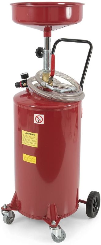 Photo 1 of 20 Gallon Waste Oil Change Tank, Portable Air Operated Fluid Drain Disposal with Adjustable Height, Heavy Duty Construction with Wheels, Automotive - Red