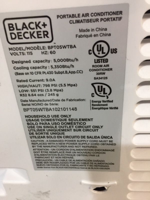 Photo 7 of BLACK+DECKER BPT05WTBA Portable Air Conditioner with Remote Control, 5,000 BTU SACC/CEC (8,500 BTU ASHRAE), Cools Up to 150 Square Feet, WhiteFollow Me Remote
