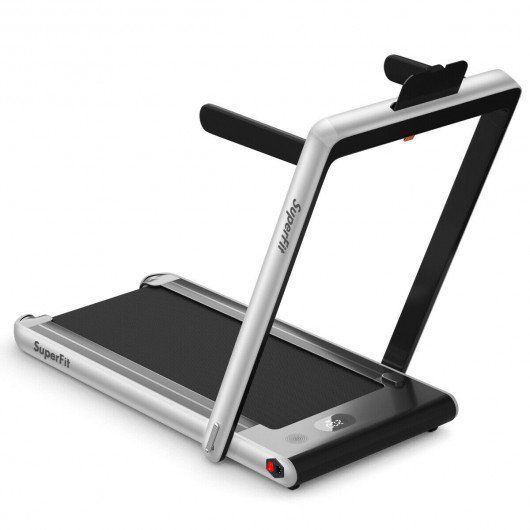 Photo 1 of 2-in-1 Electric Motorized Health and Fitness Folding Treadmill with Dual Display and Bluetooth Speaker-Silver
