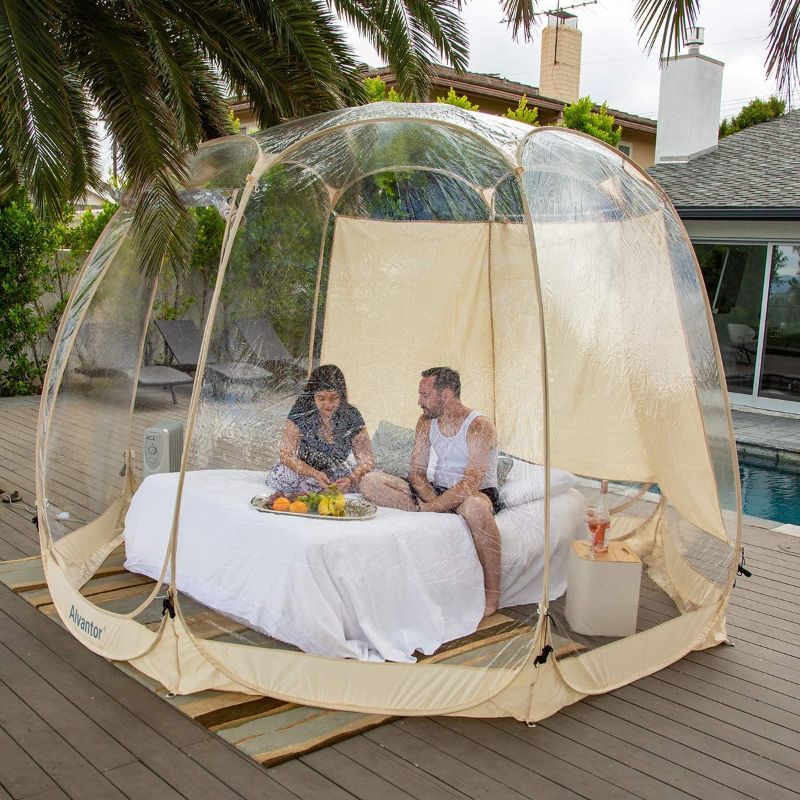 Photo 1 of Alvantor Bubble Tent Screen House Room Camping Tent Canopy Gazebos 8-10 Person for Patios, Large Oversize Weather Pod, Premium Greenhouse Instant Pop Up Tent, Cold Protection Beige 12'×12'
