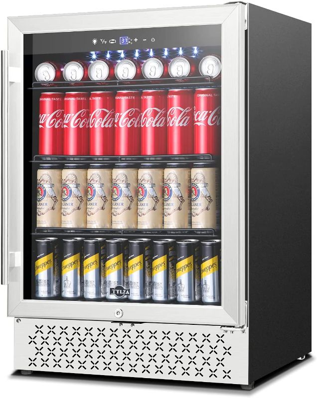 Photo 1 of **WILL NOT SEAL PROPERLY*** TYLZA Beverage Refrigerator 24 Inch, 190 Can Built-in/Freestanding Beverage Cooler Fridge with Glass Door and Advanced Cooling Compressor for Beer and Soda or Wine, Low Noise, 37-64 F
