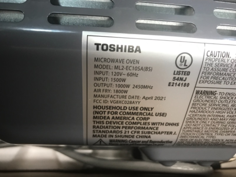 Photo 4 of Toshiba ML2-EC10SA(BS) Multifunctional Microwave Oven with Healthy Air Fry, Convection Cooking, Position Memory Turntable, Easy-Clean Interior and ECO Mode, 1.0 Cu.ft, Black Stainless Steel
