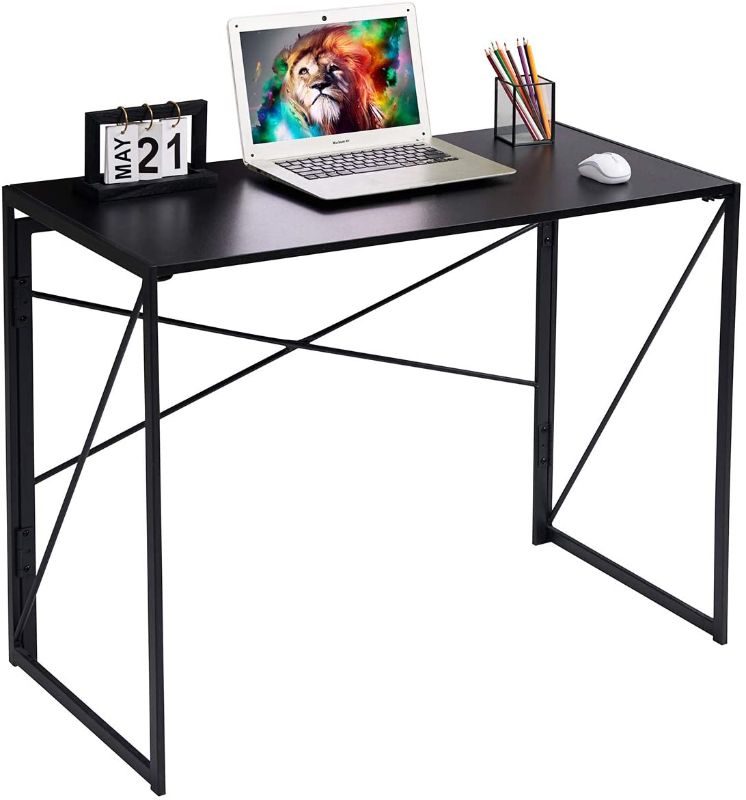 Photo 1 of Coavas Folding Desk No Assembly Required, 40" Writing Computer Desk Space Saving Foldable Table Simple Home Office Desk,Black Wood
