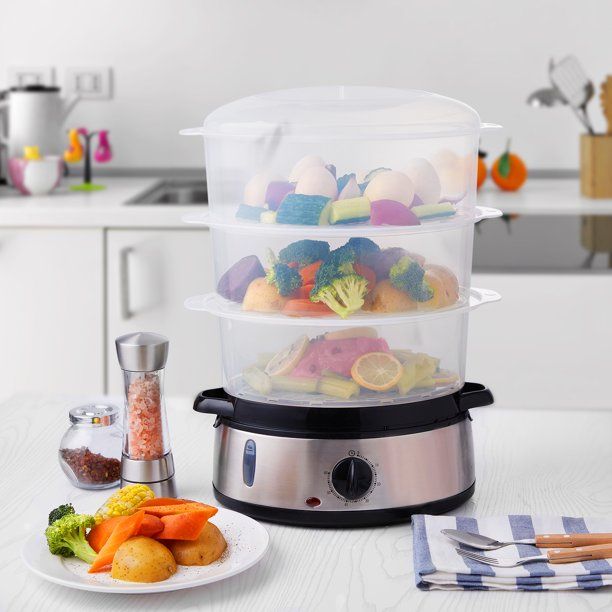 Photo 1 of Aicok 3-Tier Cooking Steamer, 9.5 QT Vegetable or Meat Electric Steamer, 800W.
