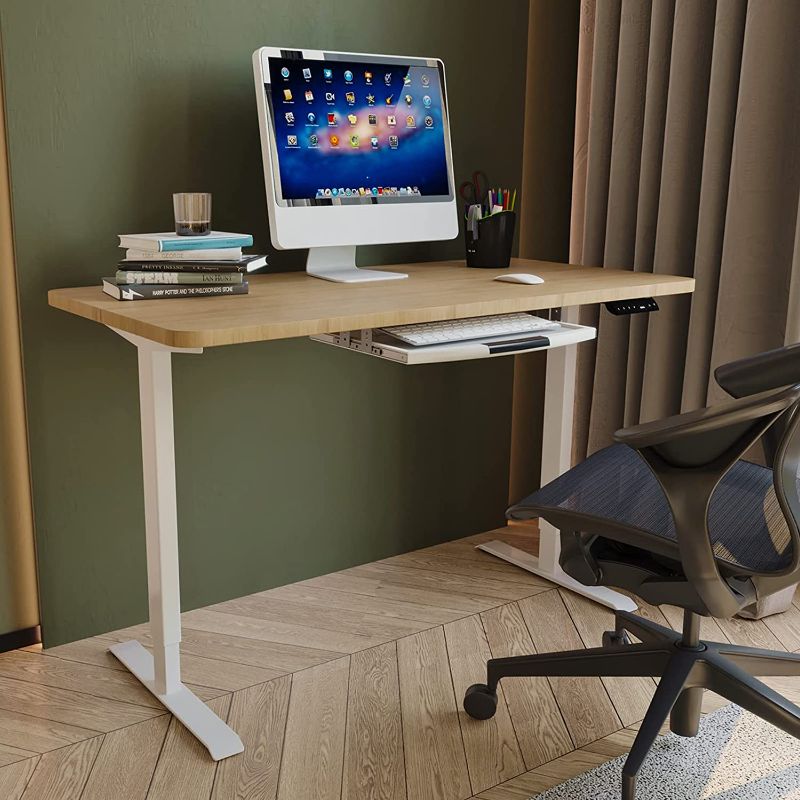 Photo 1 of Electric Height Adjustable Standing Desk, 48 x 24 inches Stand up Desk, Sit Stand Home Office Table, Quick Assembly (Oak Top/White Frame)
