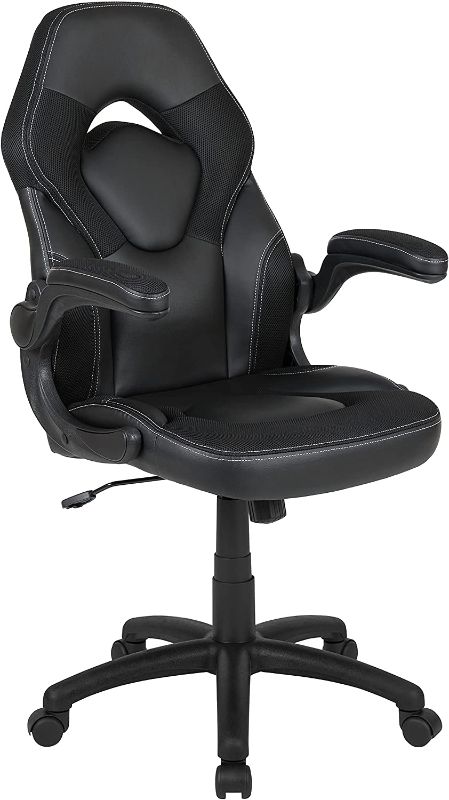 Photo 1 of Flash Furniture X10 Gaming Chair Racing Office Ergonomic Computer PC Adjustable Swivel Chair with Flip-up Arms, Black LeatherSoft