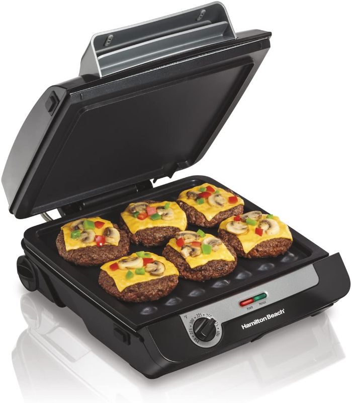 Photo 1 of 
Hamilton Beach 3-in-1 Indoor Grill and Electric Griddle Combo and Bacon Cooker, Opens 180 Degrees to Double Cooking Space, Removable Nonstick Grids, (25600)