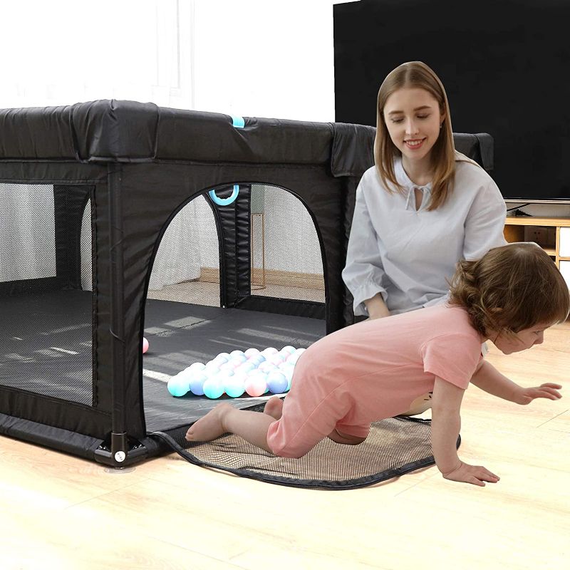 Photo 1 of Baby Playpen,Kids Large Playard,Indoor & Outdoor Kids Activity Center,Playpen for Babies,Infant Safety Gates,Sturdy Play Yard for Toddler,Children's Fences Packable & Portable 81x61" (Black)
