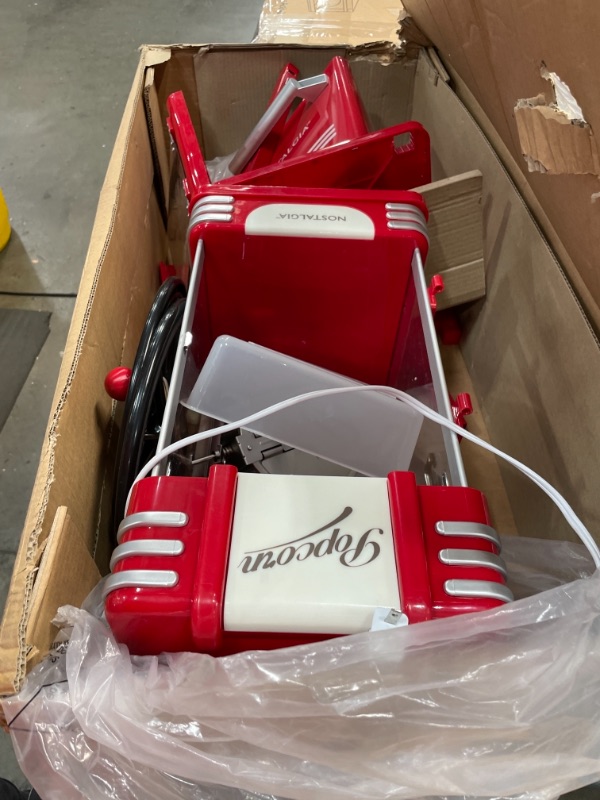 Photo 4 of ***PARTS ONLY*** Nostalgia PC530CTRR 2.5 oz Retro Popcorn & Concession Cart, 45" Tall, Makes 10 Cups, with Kernel & Oil Measuring Spoons, 11" Wheels for Easy Mobility, Retro Red
