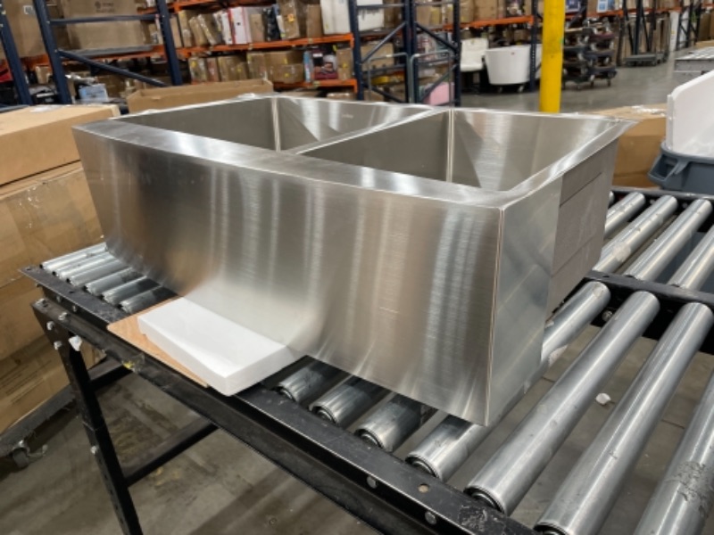 Photo 4 of 33 Farmhouse Sink Double Bowl - Lordear 33 inch Stainless Steel Kitchen Sink 16 Gauge Apron Front Double Bowl 60/40 Kitchen Farm Sink 33"X21" 60/40

