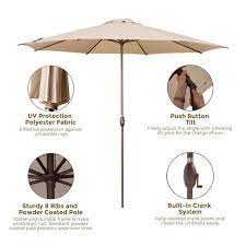 Photo 1 of 11 ft. Market Patio Umbrella with Push Tilt and Crank in Beige
