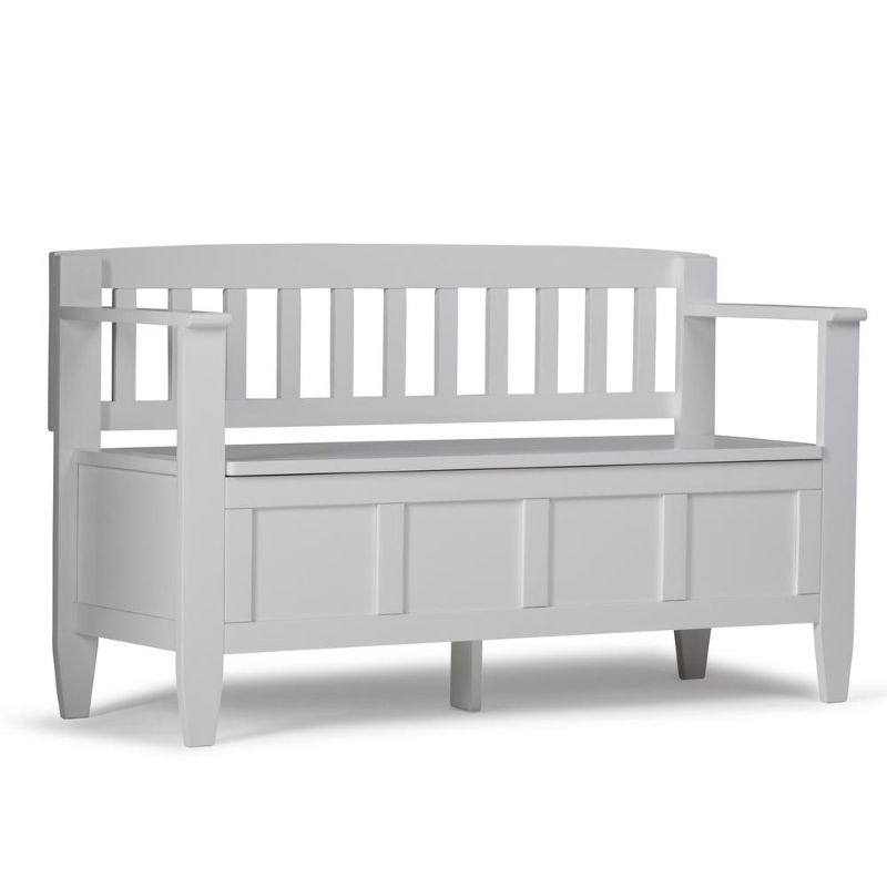 Photo 1 of Brooklyn SOLID WOOD 48 Inch Wide Contemporary Entryway Storage Bench in White - Simpli Home 3AXCBROBEN-WH
